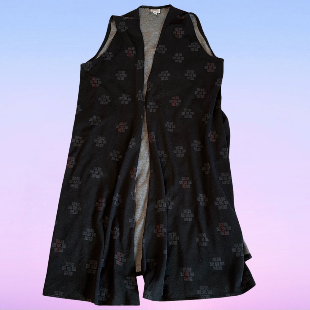 Lularoe Long Drapey Black Geometric Vest Size XL